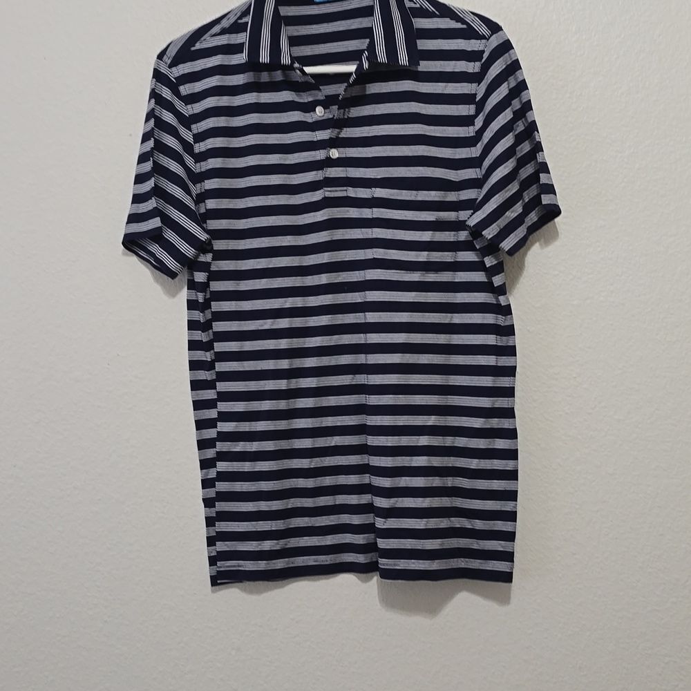 J. McLaughlin Polo in Stripe‎ White/light Blue Mens M Casual Preppy Short Sleeve
